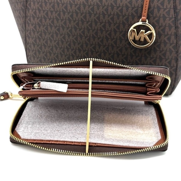 Michael Kors Large Jet Set Travel Chain Shoulder Bag & Continental Wallet Brown - Picture 13 of 15